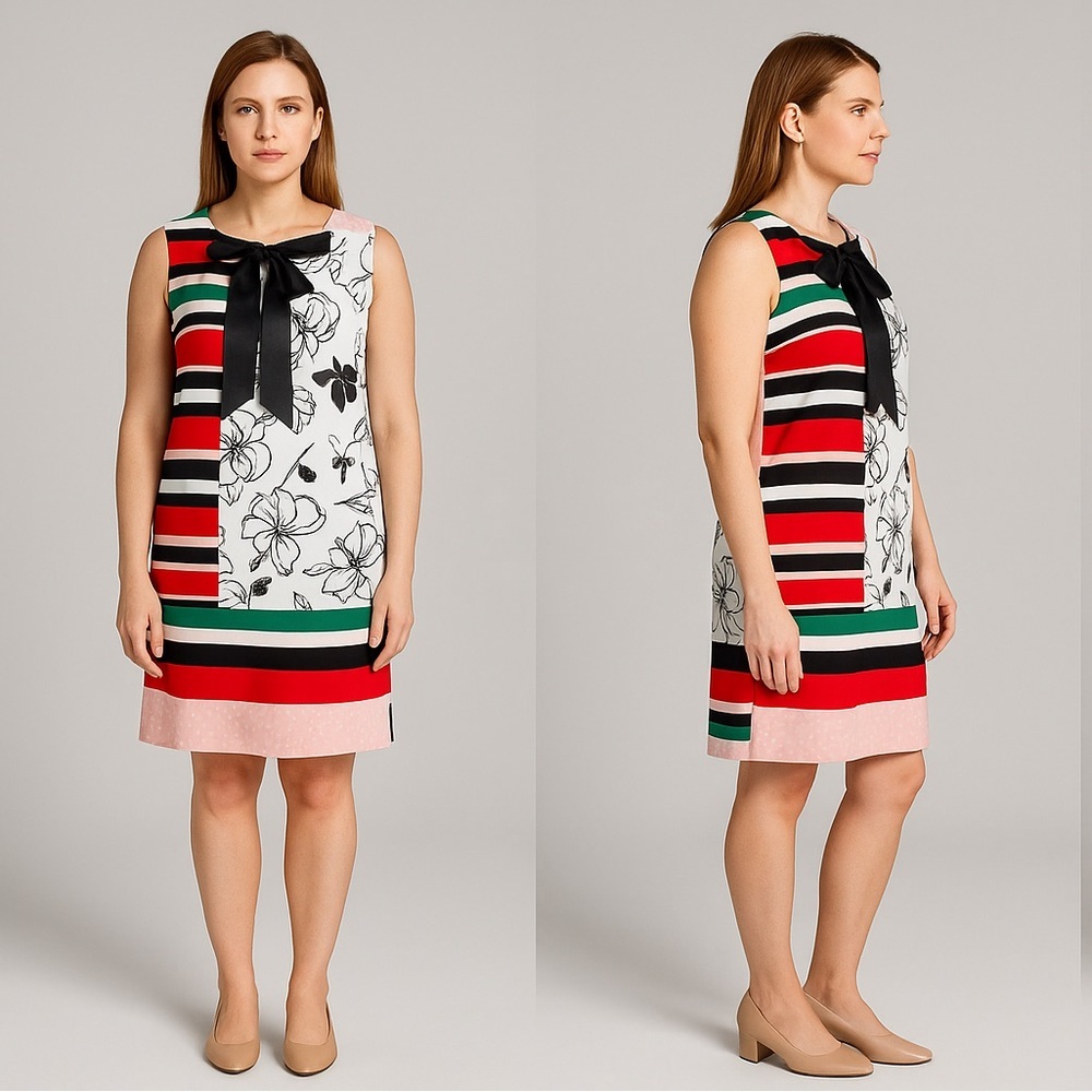 New!  SLNY floral print tie neck‎ color block sleeveless dress, women's size 22W
